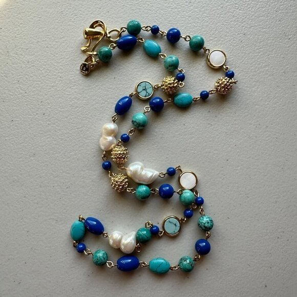 Talbots Semiprecious Long Layering Multi Stone Necklace Gold Tone 33.5" Artsy - Picture 2 of 7